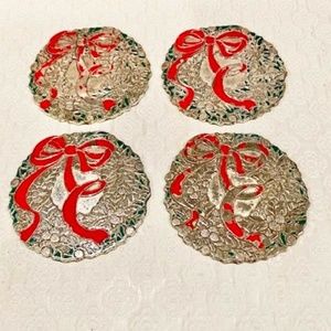 J25-BUNDLE ONLY Vintage Silverplate Christmas Ribbon Wreath Coaster Set